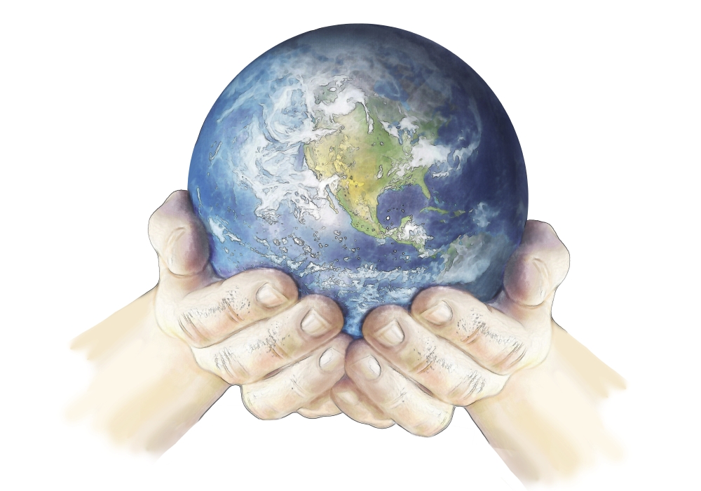 Hands holding planet Earth globe white background Canvas ...
