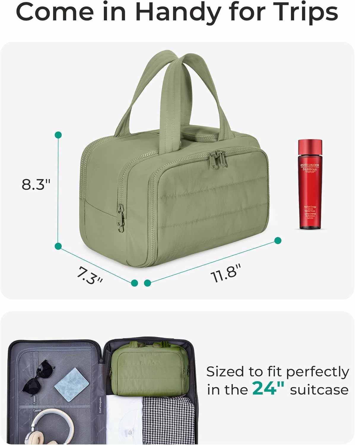 BAGSMART Travel Toiletry Bag, Lightweight Large Wide-open Travel Bag for Women, Puffy Cosmetic Makeup Bag Organizer with Handle for Accessories,Essentials, Toiletries, Dark Pink