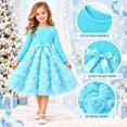 thumbnail image 6 of Girls Rosette Dress Long Sleeve Crew Neck with 3D Floral Skirt, Bow Waist, Solid Color Party Dress for Christmas, Birthday and Pageant, 6 of 9