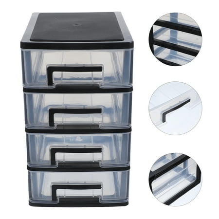 Sparsain Four-Tier Plastic Storage Cabinet with Drawer, Multi-Function Portable Dustproof Closet, Storage Furniture (Black and Transparent)