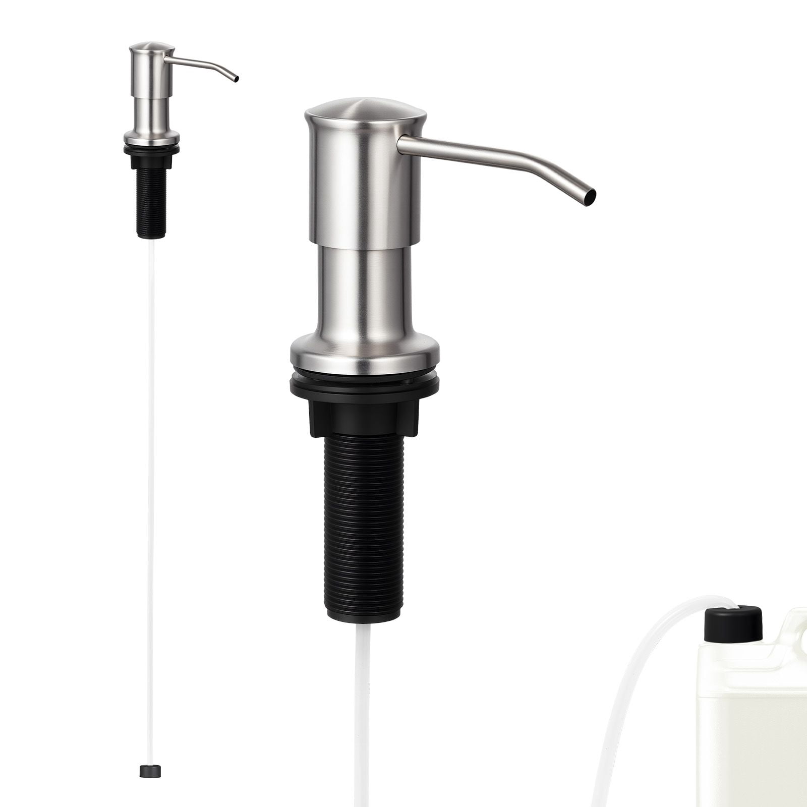 Kitchen Sink Soap Dispenser Stainless Steel, Universal Fit Extension Tube Kit, 360° Rotating Pump Head Built-in Countertop Liquid Dispenser