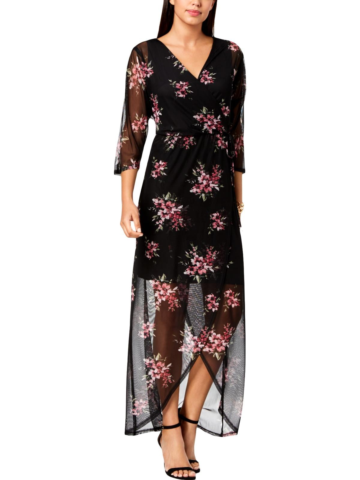 floral mesh maxi dress