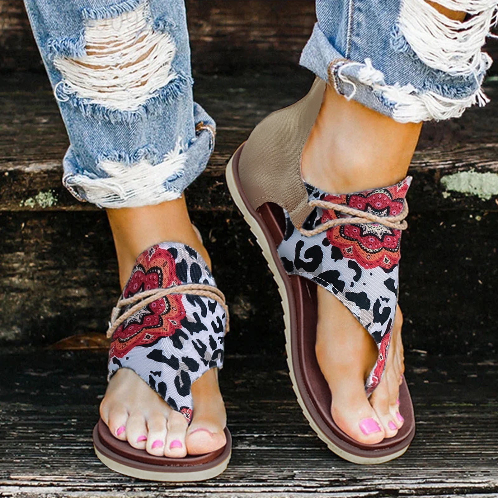 Knuppel Fobie Pijnstiller pafei tyugd Women's Posh Gladiator Sandals Casual Comfy Flat Sandals  Vintage Summer Flip Flop Flat Sandals with Zipper,Size 6.5 - Walmart.com