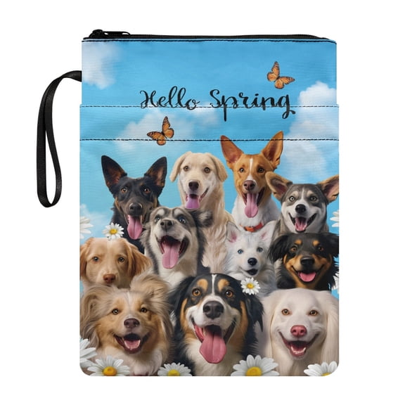 HELLHERO Dogs Spring Book Sleeve Protector Book Protector for Decorative Design Book Storage Bag Polyester with Waterproof and Handle