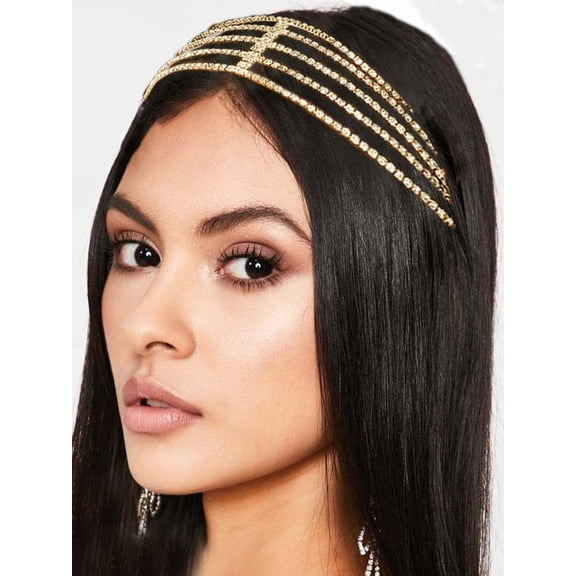 Head Chain Jewelry Rhinestones Forehead Hair Chains Boho Hair Jewelry Bride Wedding Head Dress Bridal Headpiece Halloween Christmas Prom Layered Hair Accessories for Women and Girls