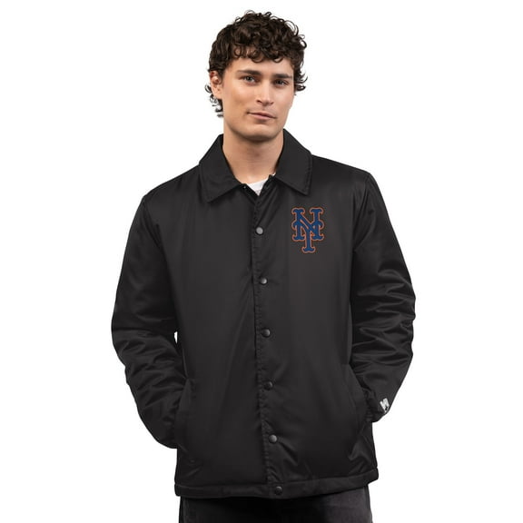 Men's-Starter  Black New York Mets Full-Snap Coaches Jacket