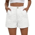 thumbnail image 2 of Siminsem Women's Linen Blend Bermuda Shorts High Waisted Button Front Shorts with Pockets Straight Leg Loose Fit Summer Beach Trousers Breathable Lightweight 2026, Silver, L, 2 of 6