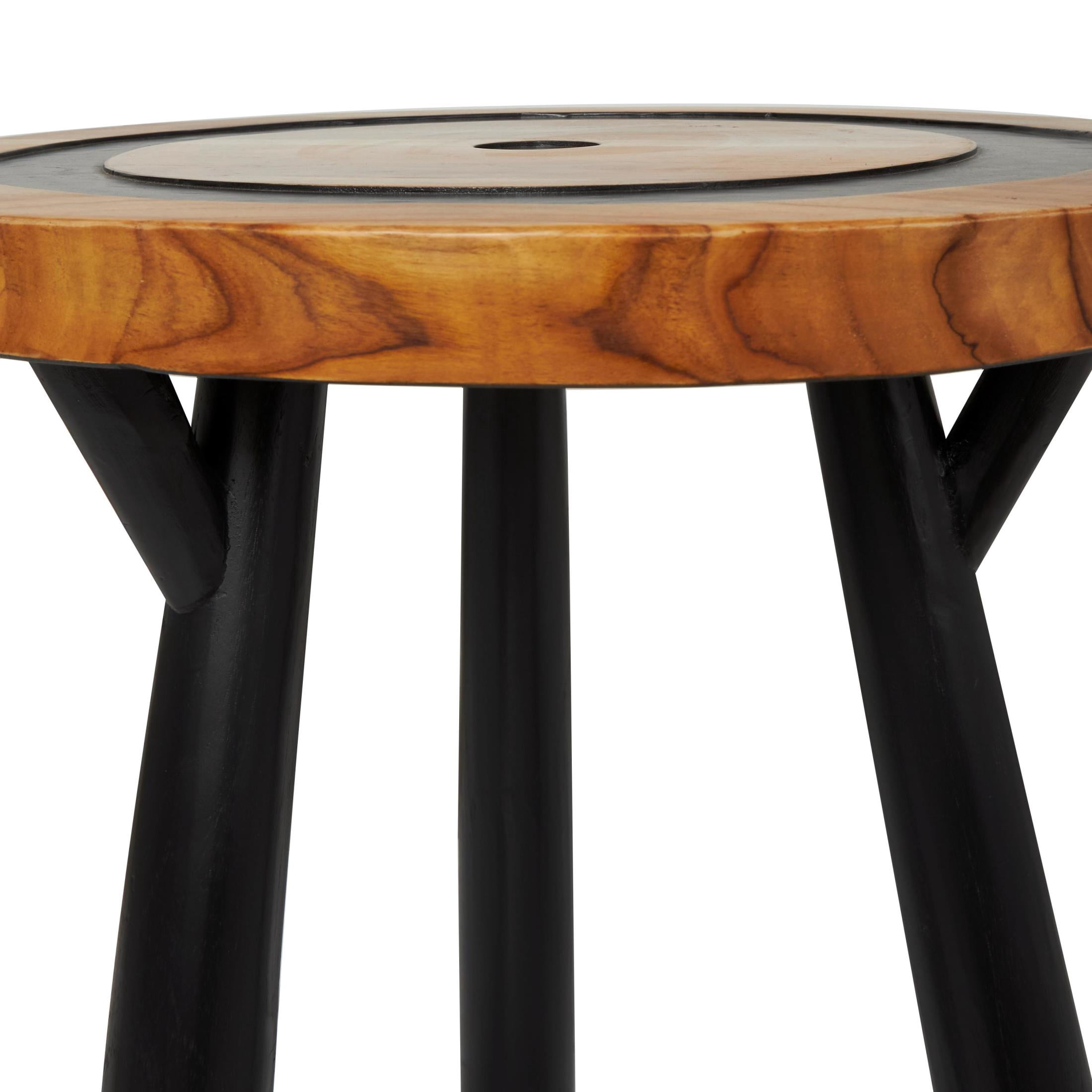 DecMode 20" x 22" Brown Teak Wood Layered Circle Geometric Accent Table with Black Legs, 1-Piece