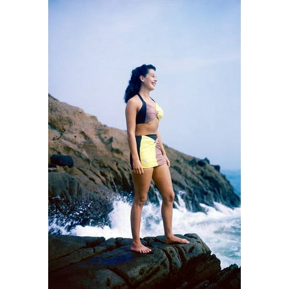 Gail Russell Bikini on Rocks at Beach Color 24x36 Poster