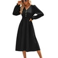 thumbnail image 2 of Jiyugala Dresses for Women 2023 Casual Winter Fall Long Sleeve V-Neck Button Solid Waist Long Fashion Dress, 2 of 8