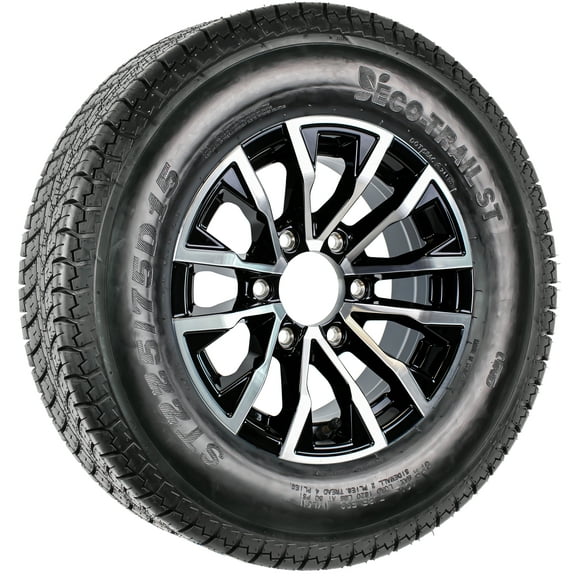 eCustomrim Trailer Tire On Rim ST205/75D15 15" 6 Lug LRC Black Aluminum Edge Wheel