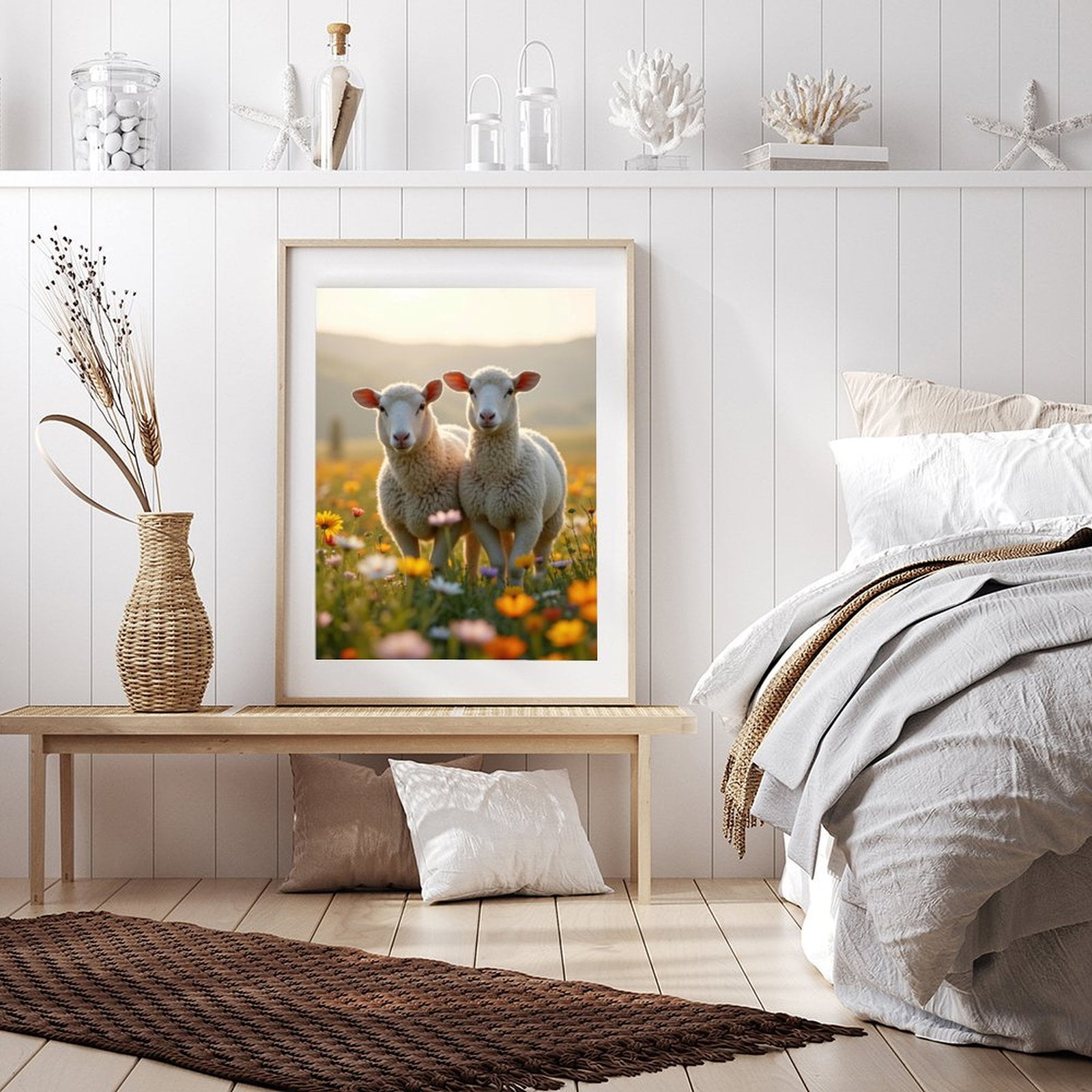 Diamond Art Kit for Adults, Sheep Meadow Flower Landscape Diamond Painting for Adults Beginners, DIY Diamond Art Painting Kits, 5D Diamond Painting Crafts for Home Decor 12x16 Frameless