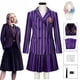 thumbnail image 2 of Miércoles - Disfraz de Cosplay de Enid, uniforme escolar de rayas moradas, trajes para adultos, abrigo, camisa, falda, corbata, ropa de fiesta de Halloween, 2 of 5