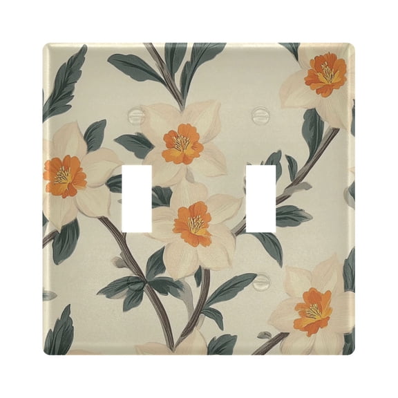 Light Switch Cover White Daffodils and Leaves Plates Faceplate Decorative Switch Plate for Bedroom Home Decor