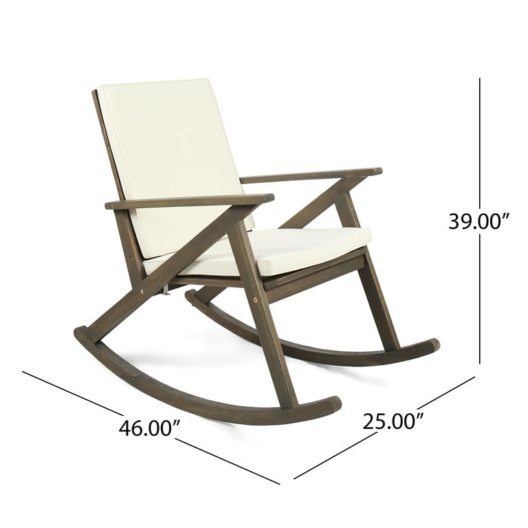 Gregory Outdoor Acacia Wood Rocking Chair with Cushion Grey Cream