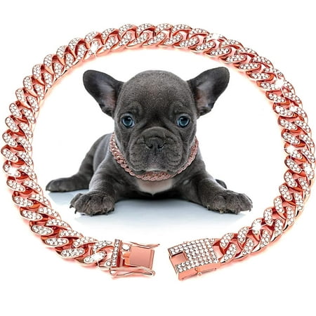 Bbmmayy Dog Chain Diamond Collar Walking Metal Chain Collar with Design Secure Buckle  Pet Collar Jewelry Accessories for Small Medium Large Dogs Cats (Rose Gold  22 Inch) C43