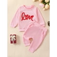 thumbnail image 3 of Elippeo Baby Girl 2Pcs Valentine's Day Infant Baby Girl Outfits Long Sleeve Letter Embroidery Sweatshirt + Pants Set Pink Clothes, 3 of 10