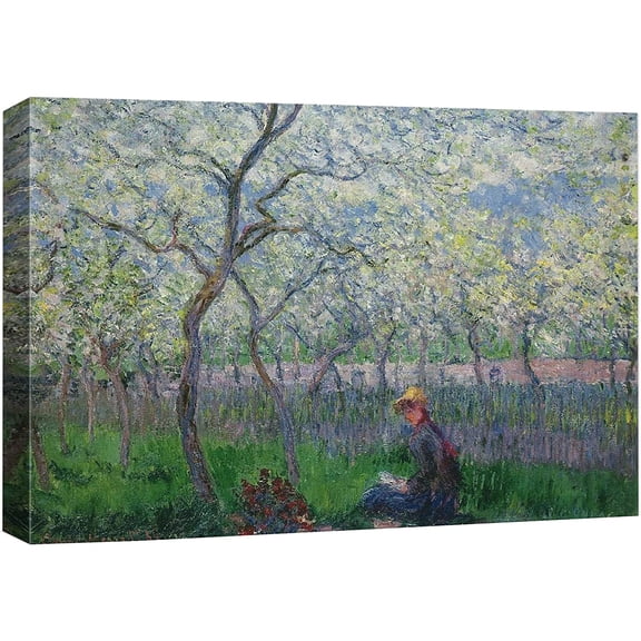 wall26 Canvas Print Wall Art An Orchard in Spring Claude Monet Nature Illustrations Fine Art Decorative Landscape Multicolor Wilderness Rustic for Living Room, Bedroom, Office - 12"x18"
