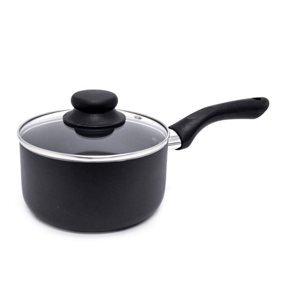 Starbasix 1.7Qt Non-Stick Saucepan with Lid, Pressed Aluminum, Dishwasher Safe, Oven Safe, PFOA Free, Black