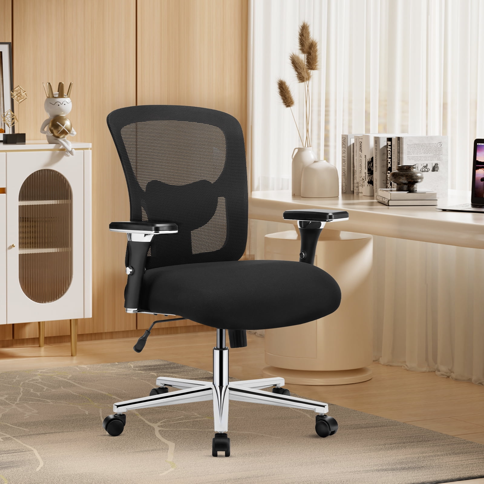 CONCETTA Heavy-Duty Big & Tall Mesh Office Chair, Ergonomic Desk Chair with Lumbar Support, Adjustable 4D Armrests & Adjustable Backrest, Swivel Wheels, 500 lb Capacity — Black