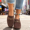 thumbnail image 2 of Women's Vintage Suede Ballet Flat Shoes Chunky Low Heel Slip On Loafers Square Toe Non Slip Dress Shoes with Metal Chain Brown Size 6, 2 of 8