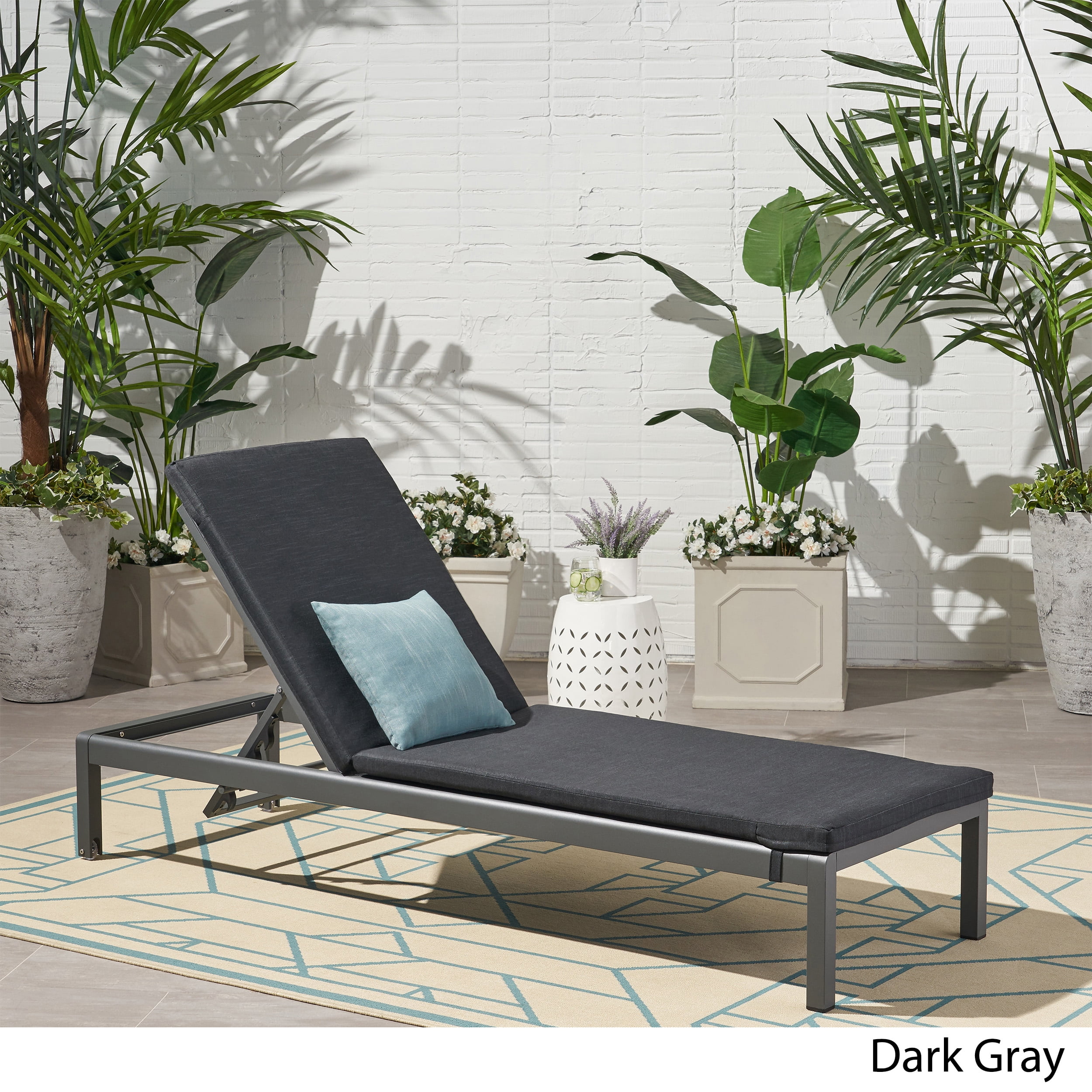 Bridget Outdoor Chaise Lounge with Cushion, Dark Gray