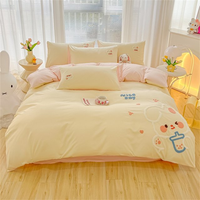 Cute Cartoon Duck Rabbit Bear Decal Children‘s Bedding Set Double Bed Large Duvet Cover Set Bed Sheet Pillowcase Four Piece Set FGS