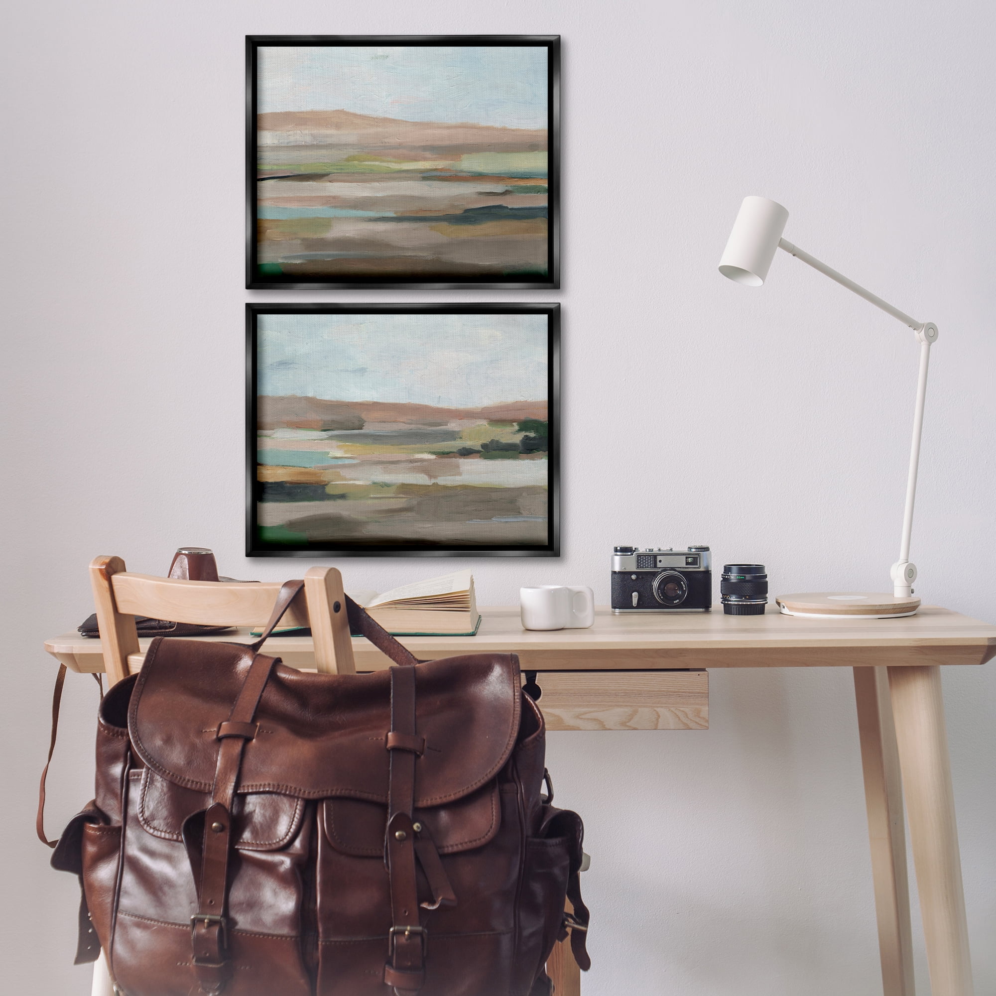 Stupell Industries Neutral Abstract Landscape Landscape & Nature Painting Black Floater Framed Canvas Art Print Wall Art, 21 x 17, Set of 2