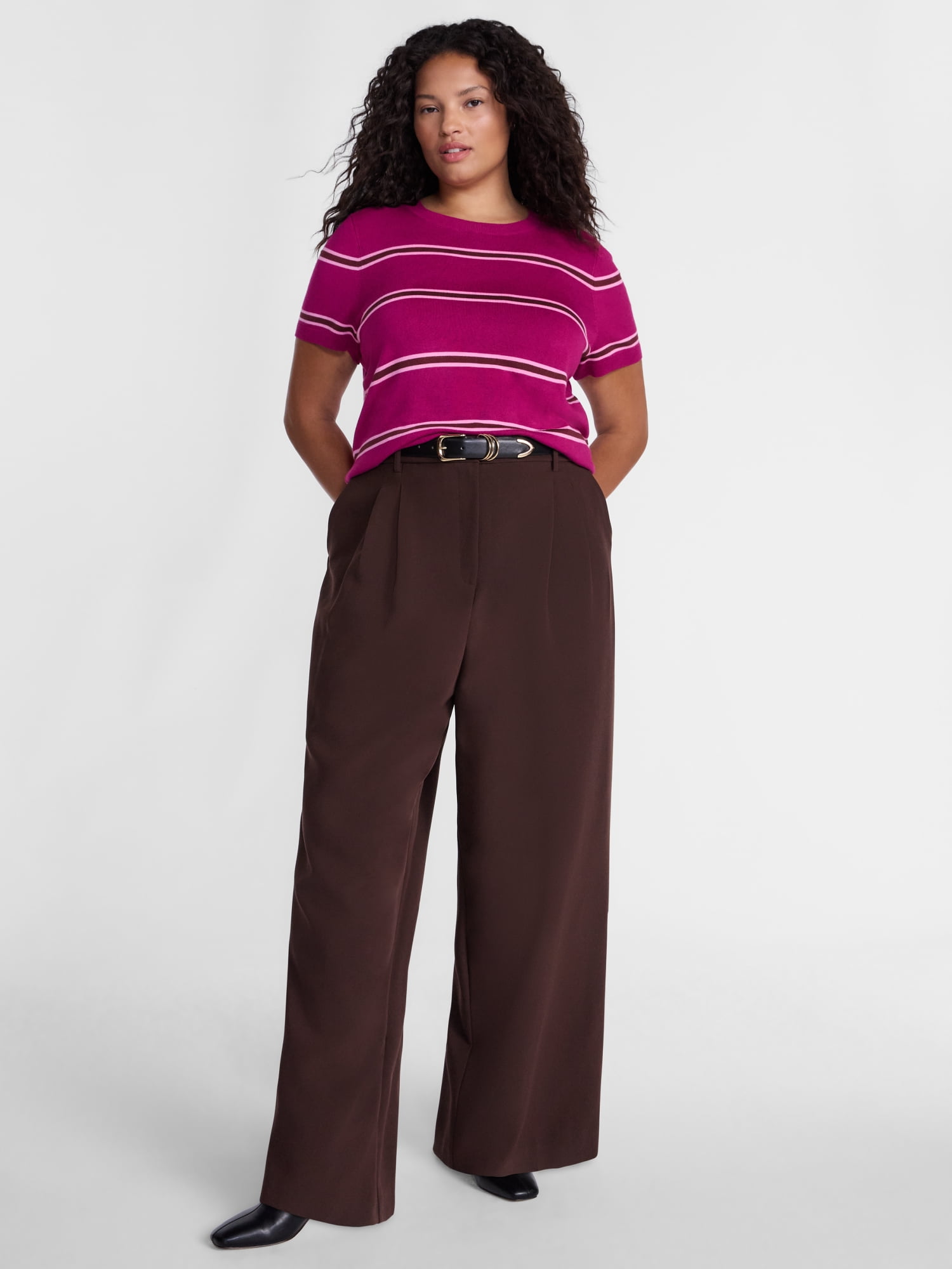 Terra & Sky Women's Plus Sweater Top with Short Sleeves, Lightweight, Sizes 0X-5X