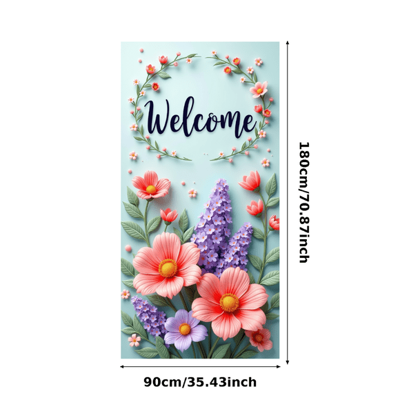 Bannière de Bienvenue Florale au Design Décoratif Fleurs Colorées Style Élégant pour Décoration de Maison Fête Événement