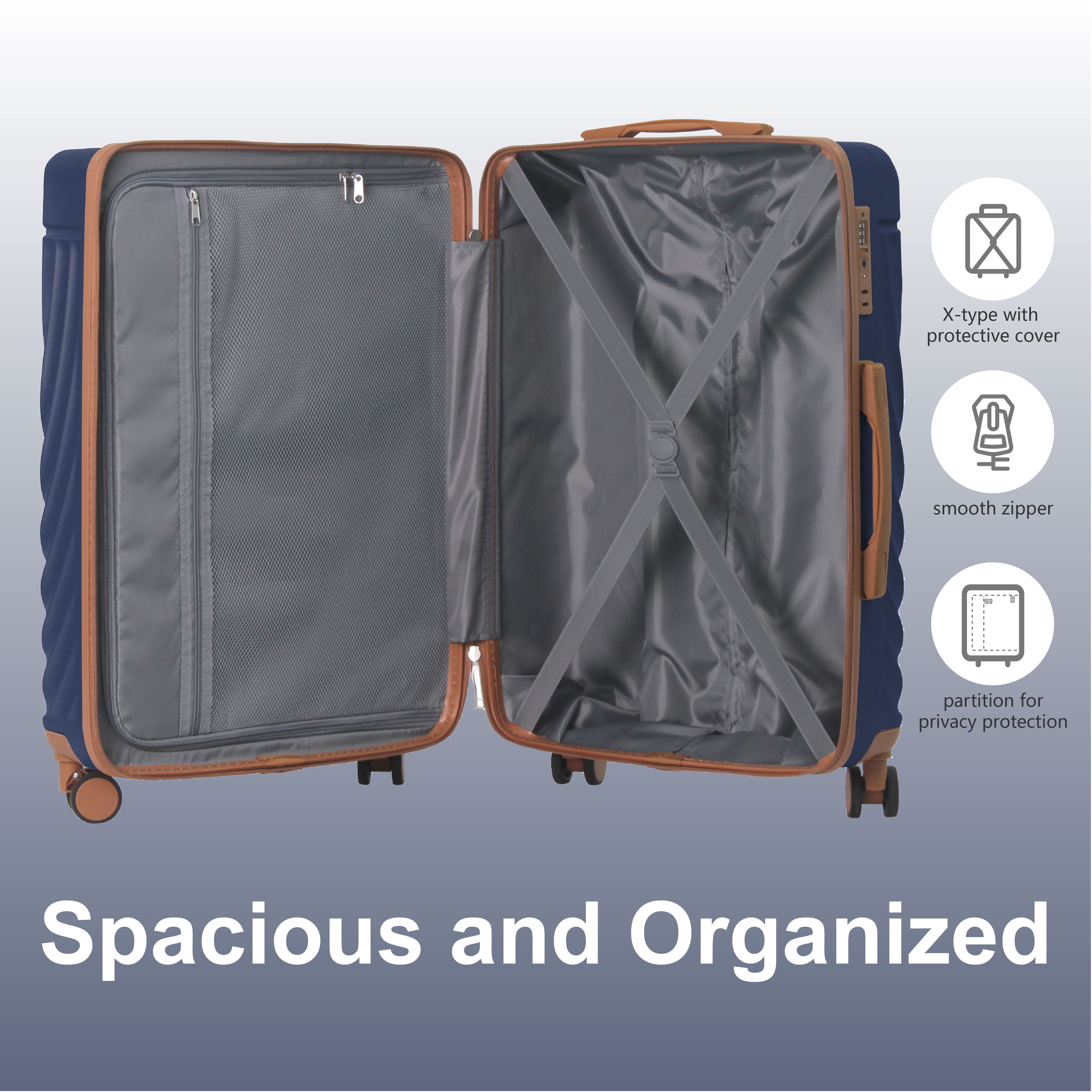 MAYEERTY 3-Piece ABS Luggage Set – Spinner Wheels, TSA Lock, Durable Suitcases, Navy Blue