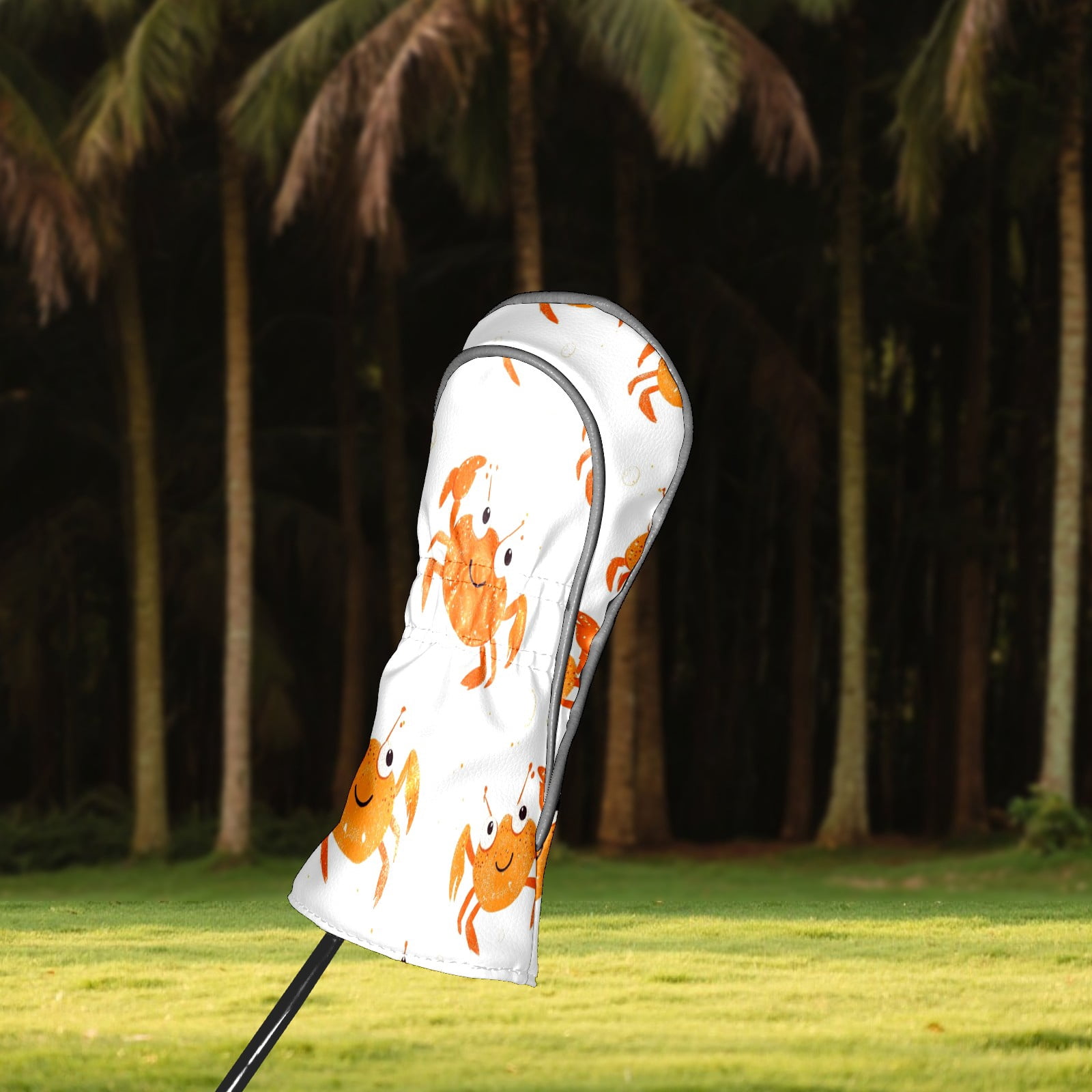 Golf Club Covers PU Leather Waterproof Head Covers for Fairway Woods Hybrids Crab Pattern Unisex Fits Most Brands