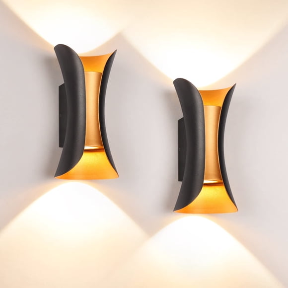HORKEY Lámpara de Pared LED Exterior 12W Puerta Apliques Pared Moderna blanco cálido 3000K, IP66 Impermeable, Negro Aluminio, Paquetes de 2