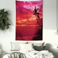 thumbnail image 3 of Ocean Tapestry, Sunset View from a Tropical Island Beach with Silhouette of Palm Tree on the Shore Art Print, Wall Hanging for Bedroom Living Room Dorm Decor, 60W X 80L Inches, Red, by Ambesonne, 3 of 5
