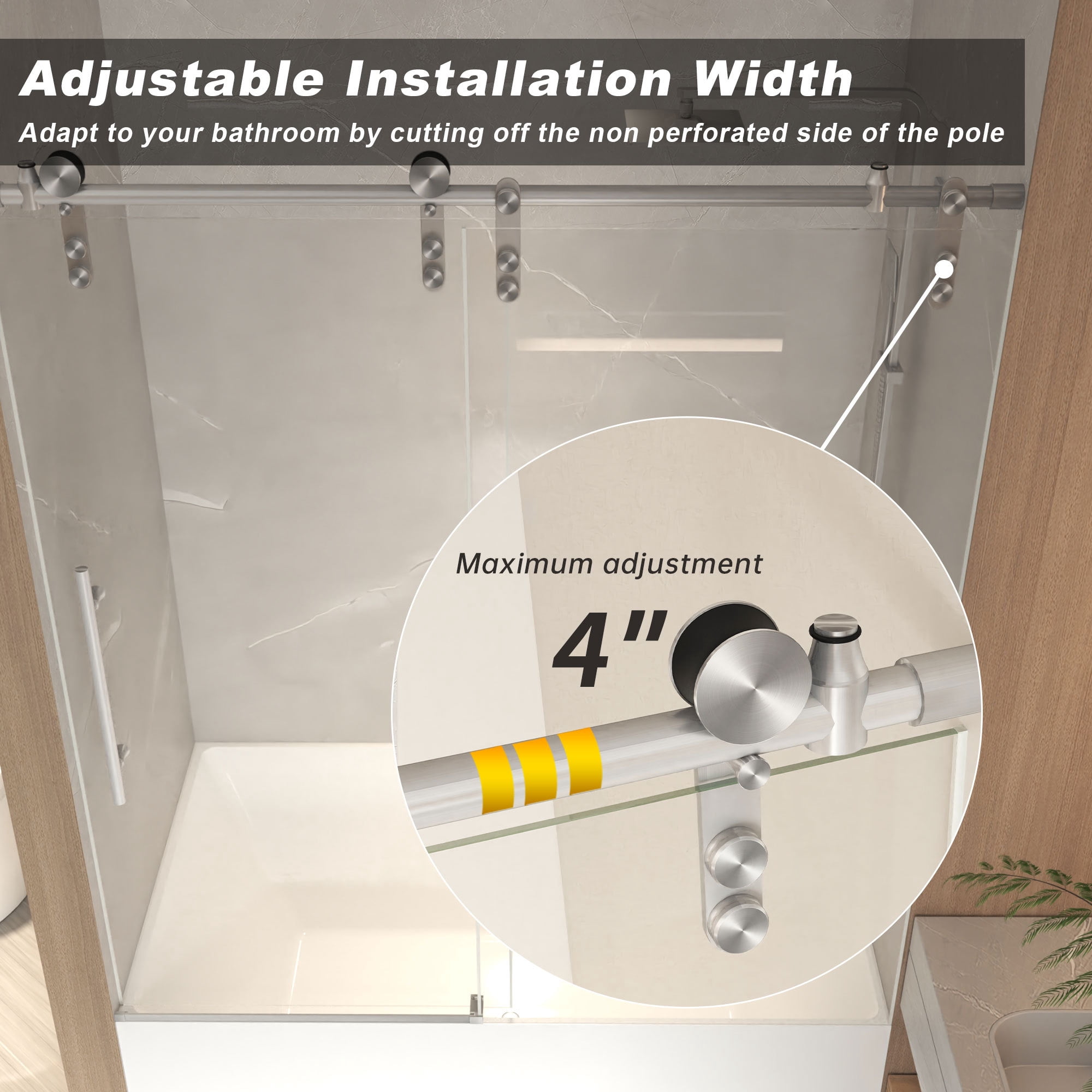 Leumius 56-60" x 66" H Frameless Sliding Shower Door, 5/16" Clear Tempered Glass,Stainless Steel Frame for Bathroom,Brushed Nickel