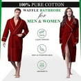 thumbnail image 3 of Canadian Linen Women Shawl Collar Terry Waffle Bathrobe Soft Absorbent Cotton Bathrobes for Shower bath Women Salon Lounge Robes, Medium, Burgundy Red, 3 of 6