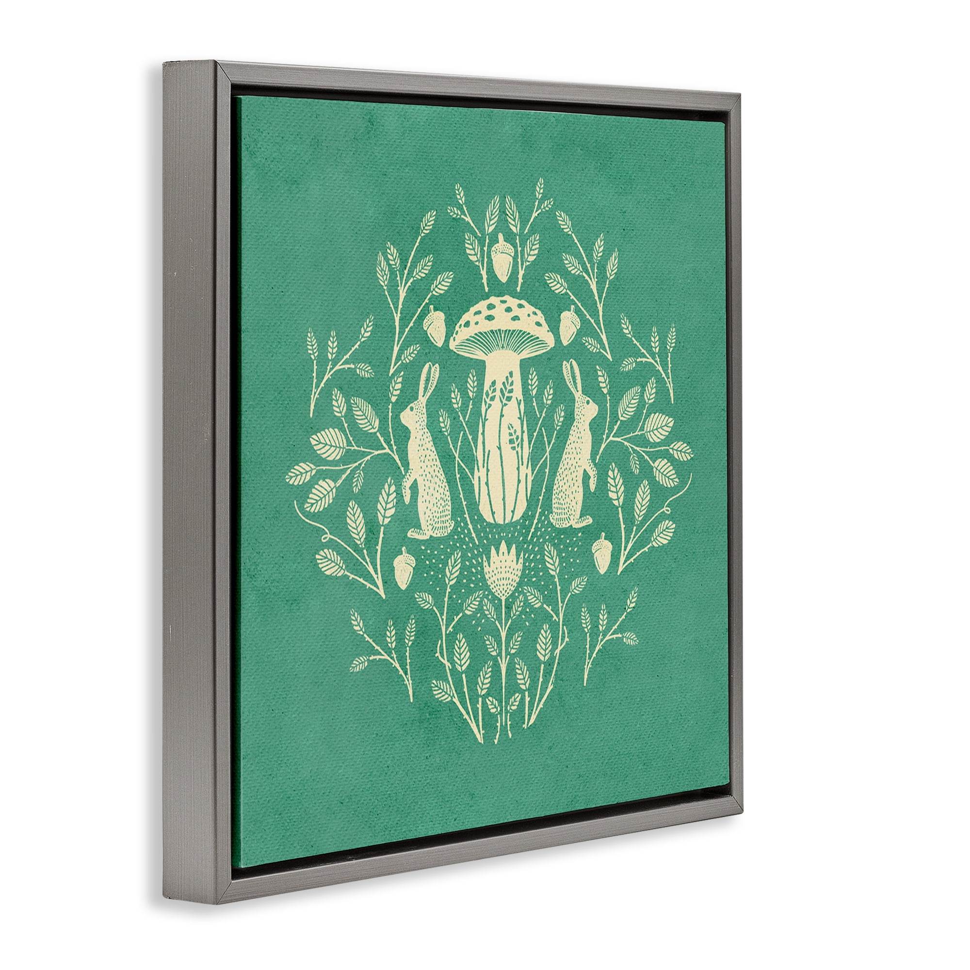 Stupell Industries Floral Herbs with Rabbits Plants & Flowers Painting Gray Floater Framed Canvas Art Print Wall Art, 25 x 25