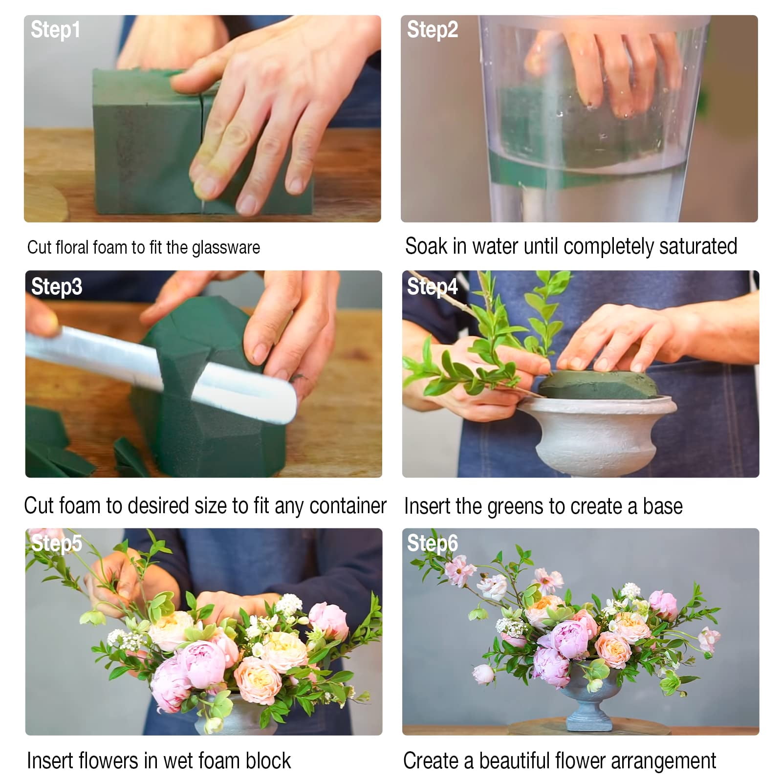 8 Pack Floral Foam Blocks for Fresh and Artificial Flowers, Wet Green Florist Bricks Arrangement Supplies