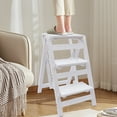 thumbnail image 2 of Loyalheartdy 3 Tier White Folding Step Ladder Portable Adults Wooden Anti-Slip Step Stool for Home Bathroom Max 330 lbs, 2 of 12