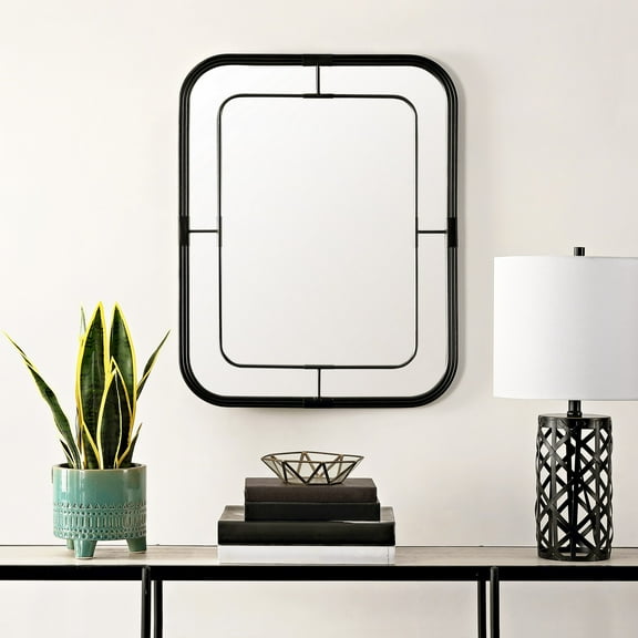 SAFAVIEH Silter 22 in. x 28 in. Rectangular Rustic Mirror, Black
