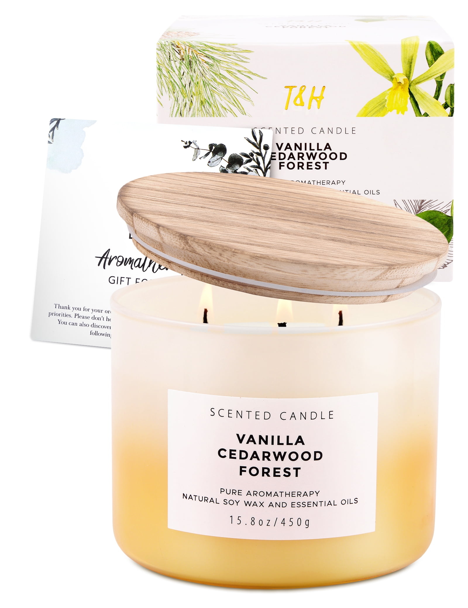 Vanilla Cedarwood Forest Scented Candle 3 Wick Aromatherapy Candle Long Lasting and Clean Burning Soy Candle for Men and Women Relaxing Candle for Home Scented
