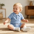 thumbnail image 5 of WERYOUNG Boys Summer Outfits Short Sleeve Ribbed Romper Bodysuit With Shorts Two Piece Gentleman Sets Weekend Activities Comfortable Clothing Sets 6-12 Months, 5 of 5