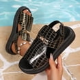 thumbnail image 4 of Womens Platform Sandals Fashion Pattern Leather Open Toe Cutout Summer Dress Shoes Comfortable Footbed Walking Shoes Black Size 6.5, 4 of 7