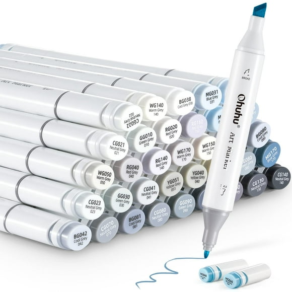 Marcadores de alcohol Ohuhu Grey Tone, 36 colores en escala de grises y batidora