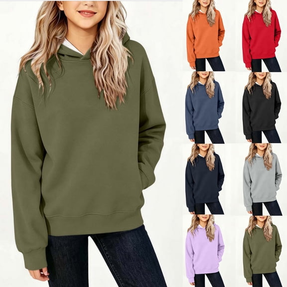 Acaics Children's Solid Color Casual Versatile Long Sleeved Hooded Sweatshirt