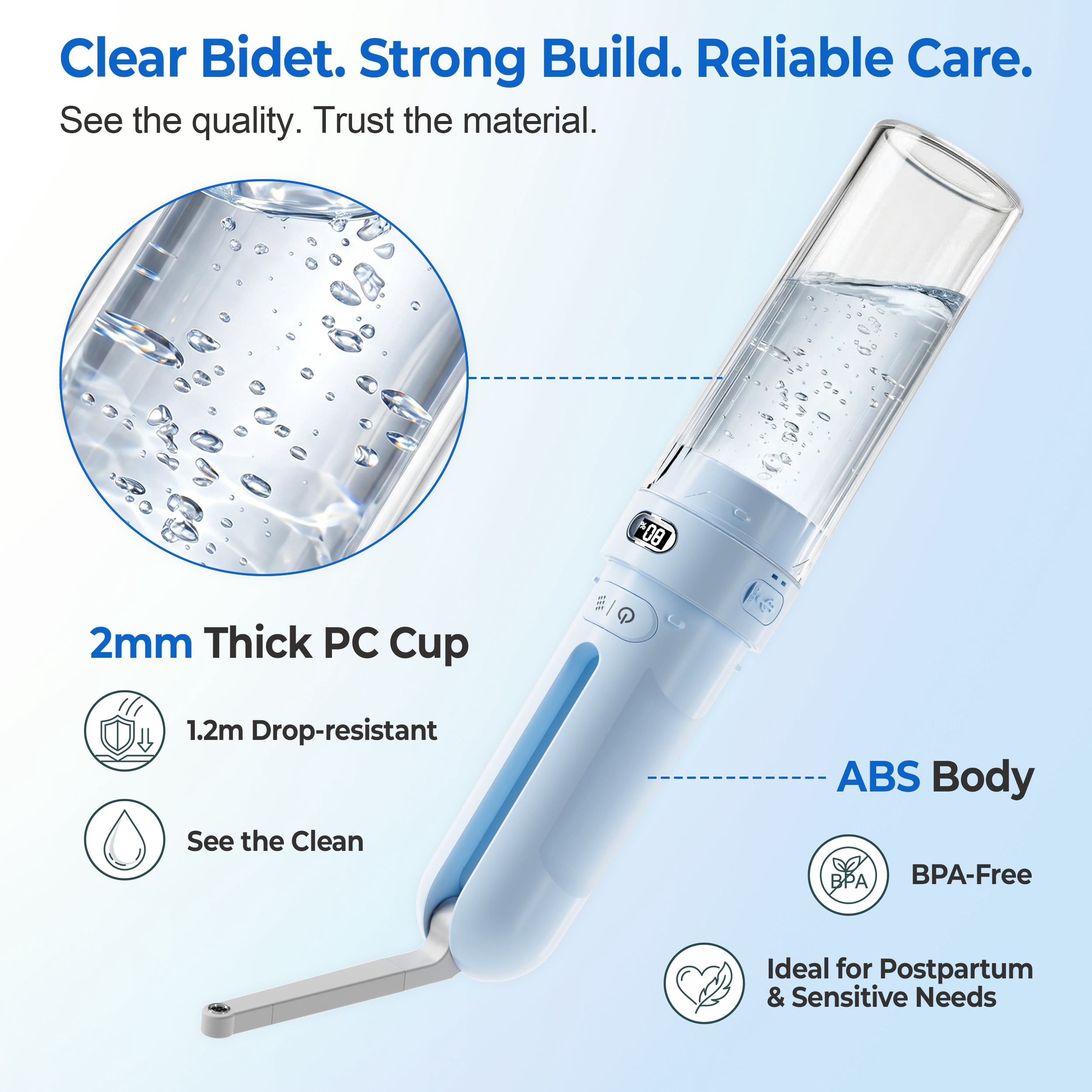 WeWi HLTH Electric Travel Bidet for Bathroom - Rechargeable Portable Bidet Sprayer with 3 Pressure for Ultimate Personal Hygiene Cleaning at Home and Camping, Blue