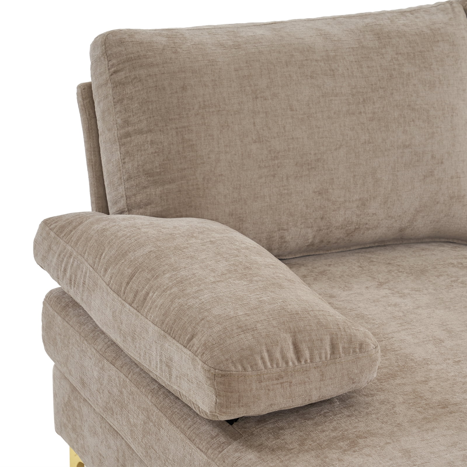 Ktaxon Sectional Sofa Set, 110" U-Shaped Chenille Couch, 4 Seat Lounge Sleeper with Double Chaise for Apartment Living Room Camel Color