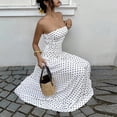 thumbnail image 5 of XUNKUSGA Cocktail Dresses for Women Trendy Polka Dot Strapless Womens Maxi Dress Casual Smocked Tube Top Swing Flowy Wedding Guest Dress,White,S, 5 of 9
