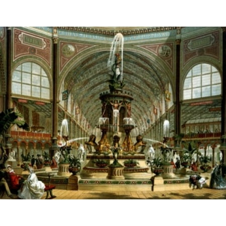 Majolica Fountain in the International Exhibition of London in 1862 Designed by John Thomas Illustration  Color lithograph Canvas Art - John Thomas (24 x 36)