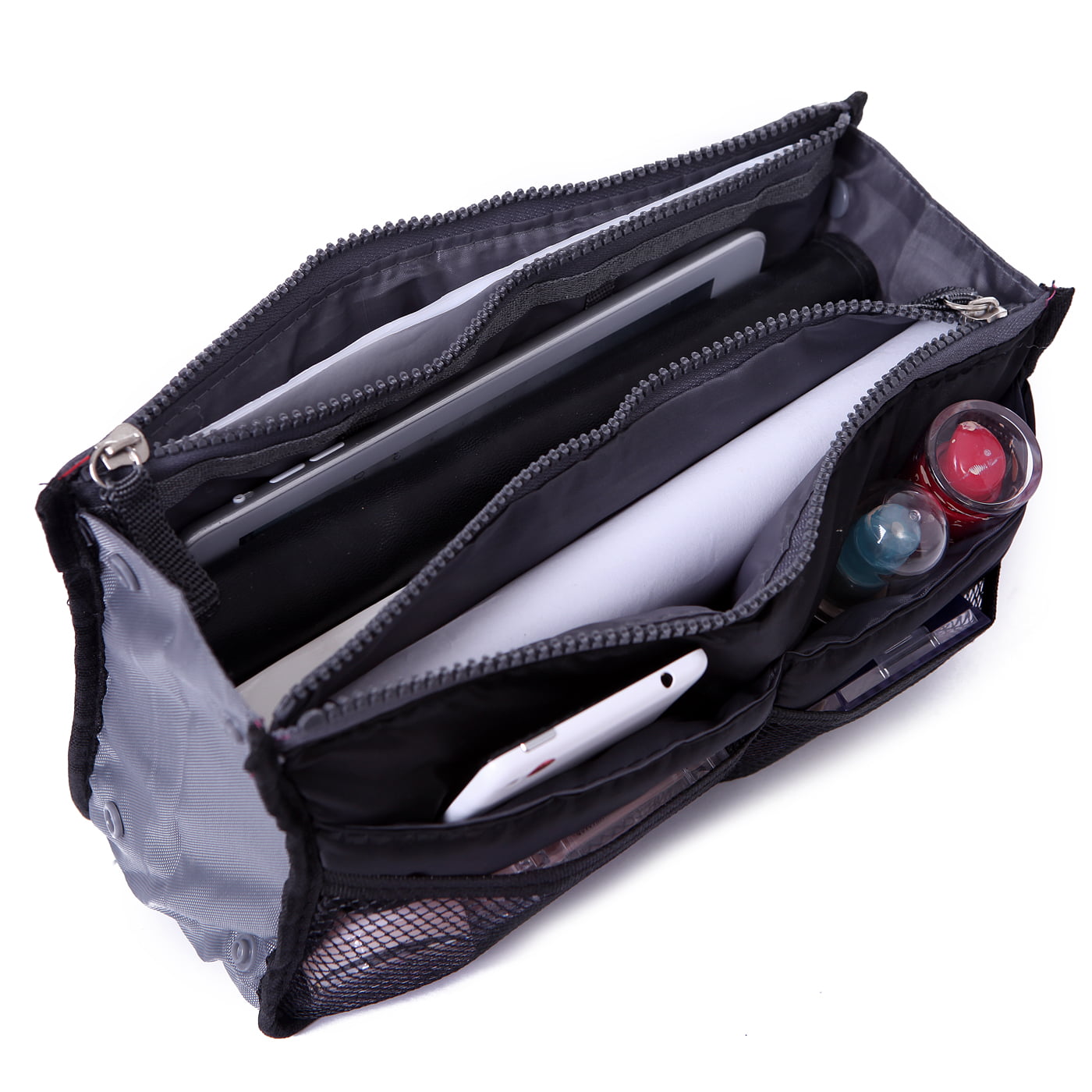 Expandable 13 Pocket Handbag Insert Purse Organizer with Handles (Black) - comicsahoy.com